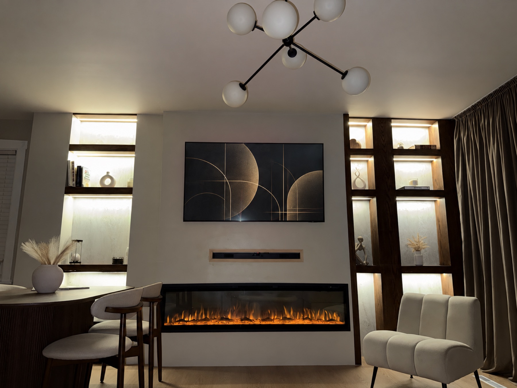 A living room centerpiece — Custom Media Wall by Alpha Handyworks